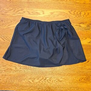 Miracle Suit Sz 10 Black Swim Skirt Attached Brief Side Knot Beach Resort Pool